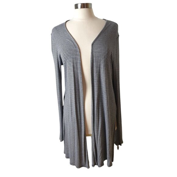 Active USA Open Front Cardigan XL Gray White Drape Lightweight Long Sleeve Knit - Picture 1 of 6